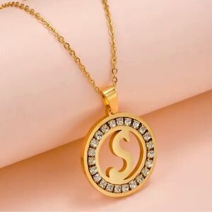 Gold Plated Initial S Pendant with Zircon Necklace
